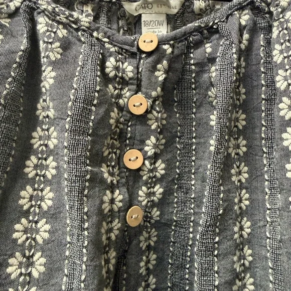 Cato Gray Floral Stripe Peasant Blouse Puff Sleeve Boho 18/20W - Picture 3 of 8